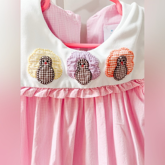 Toddler Pink Gingham Dress with Embroidered Turkey Accents - Picture 2 of 10